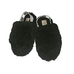 UGG Designer‎ Girls Fluff Yeah Slippers Sz 1 Black Comfort Slingback Athleisure
